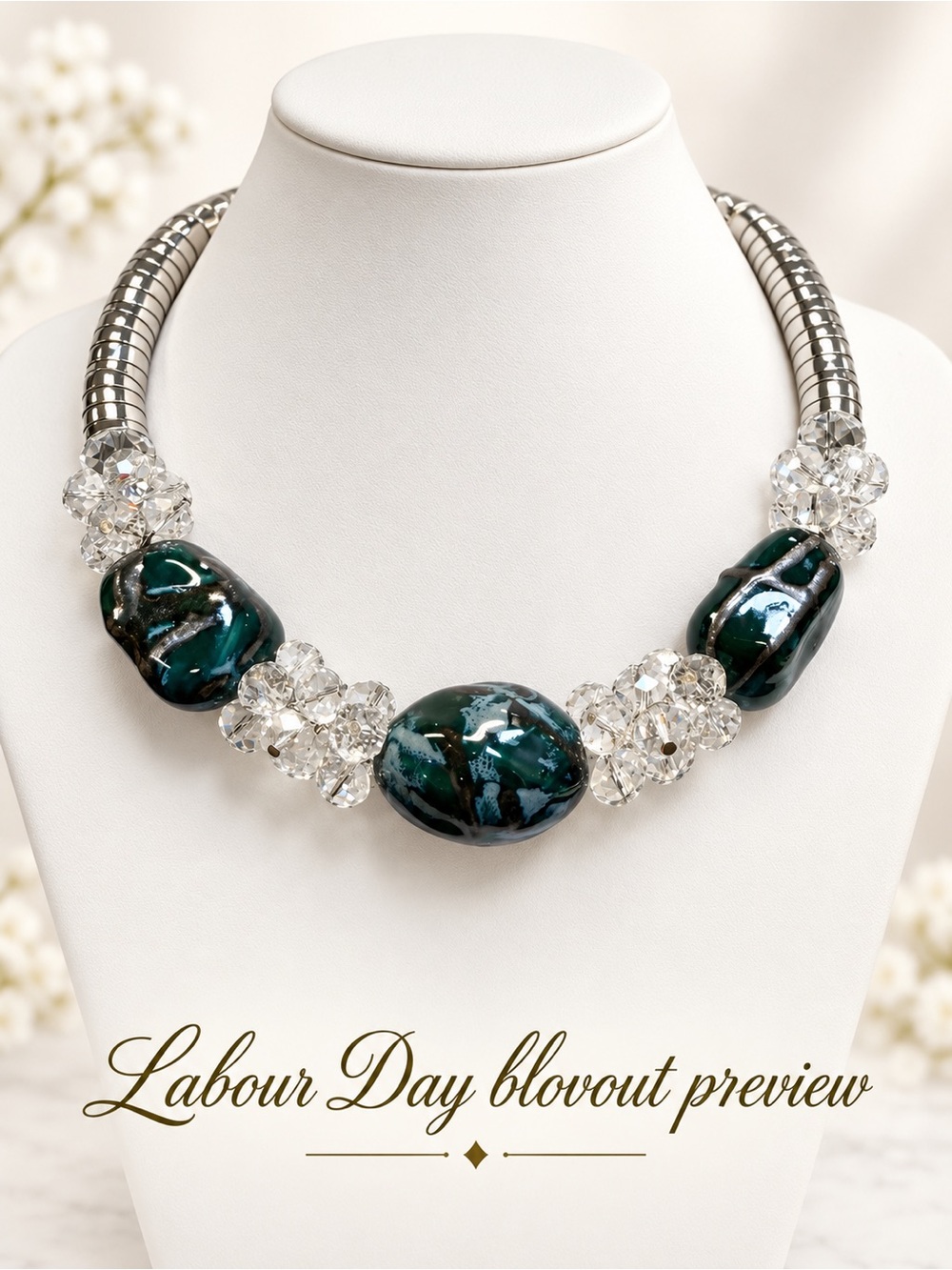 Stunning Teal Resin Statement Necklace